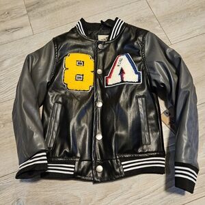 NWT Bleu Grandeur Faux Leather Varsity Jacket Boys Size 4